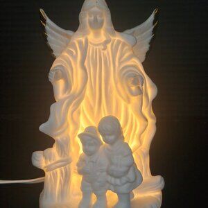 Art Mark White Porcelain Guardian Angel & Children Tabletop Night Light Electric
